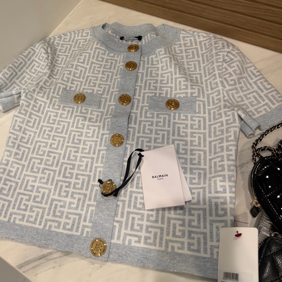 Balmain Sweaters - Balmain Light Blue Cardigan with Signature Buttons